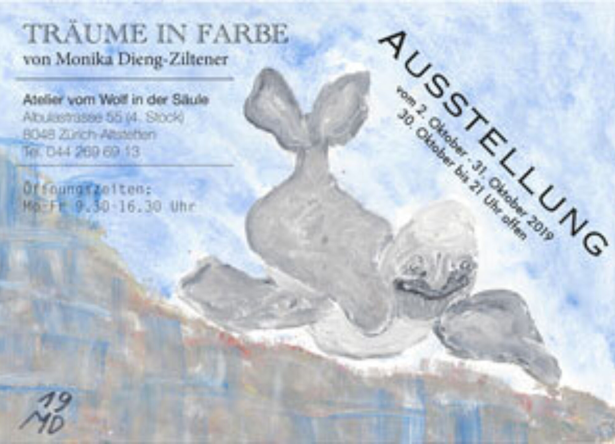 Atelier vom Wolf in der Säule sintegrA zürich Ausstellung Flyer Druck