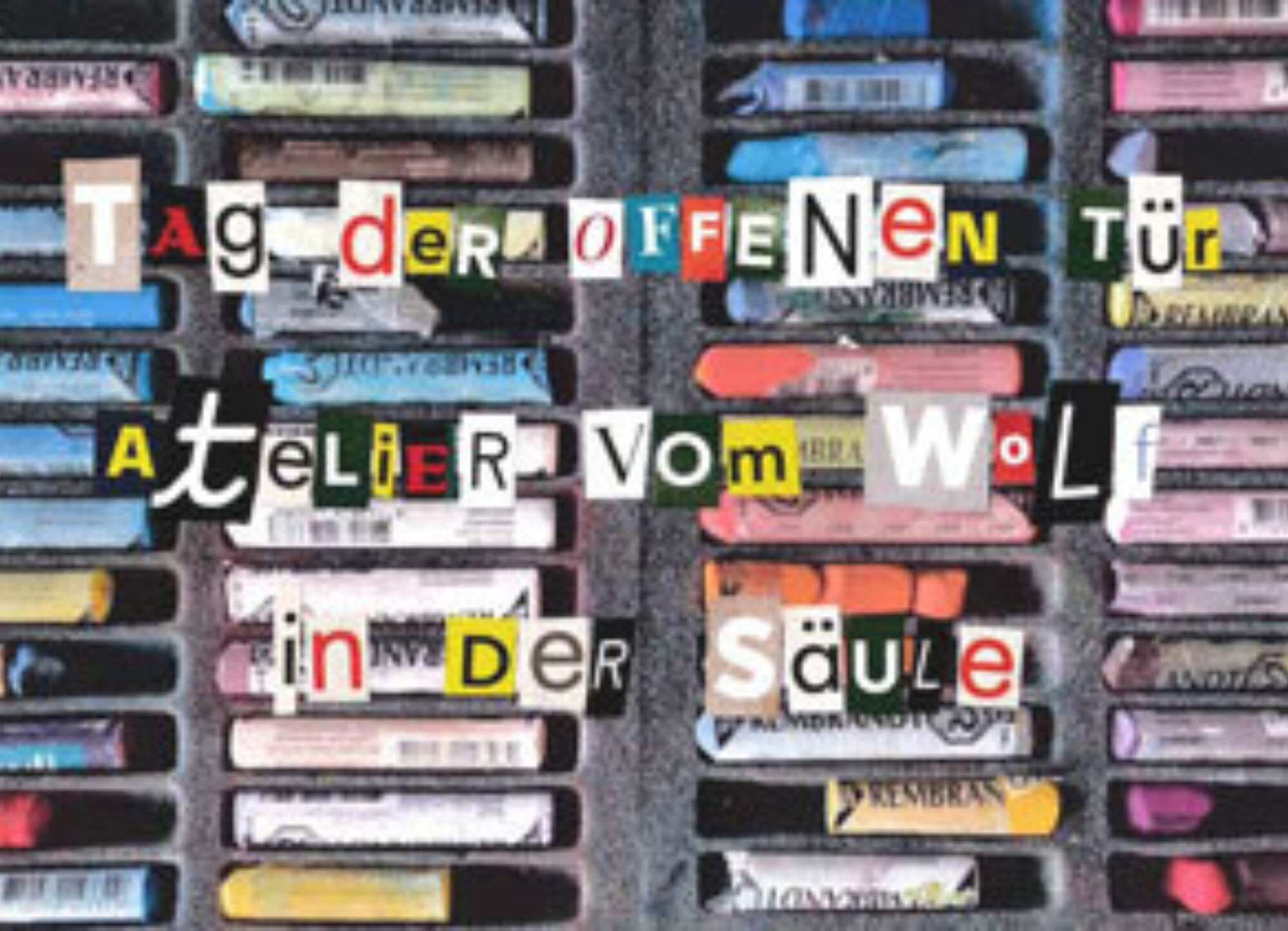 Atelier vom Wolf in der Säule sintegrA zürich Ausstellung Tag der offenen Tuer Flyer Mail Web